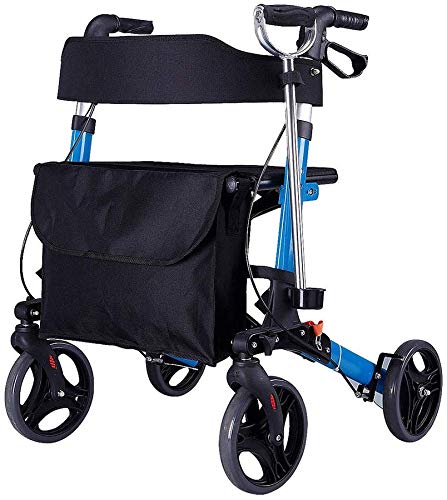 Heavy Duty Walker for Seniors,Rollator Walker with Seat and Wheels,Collapsible Medical Mobility Walking Aids, Walking Frame with Double Brake Height Adjustable,Blue