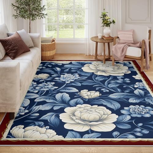 Tapis de sol antidérapant et lavable bleu pour chambre et salon