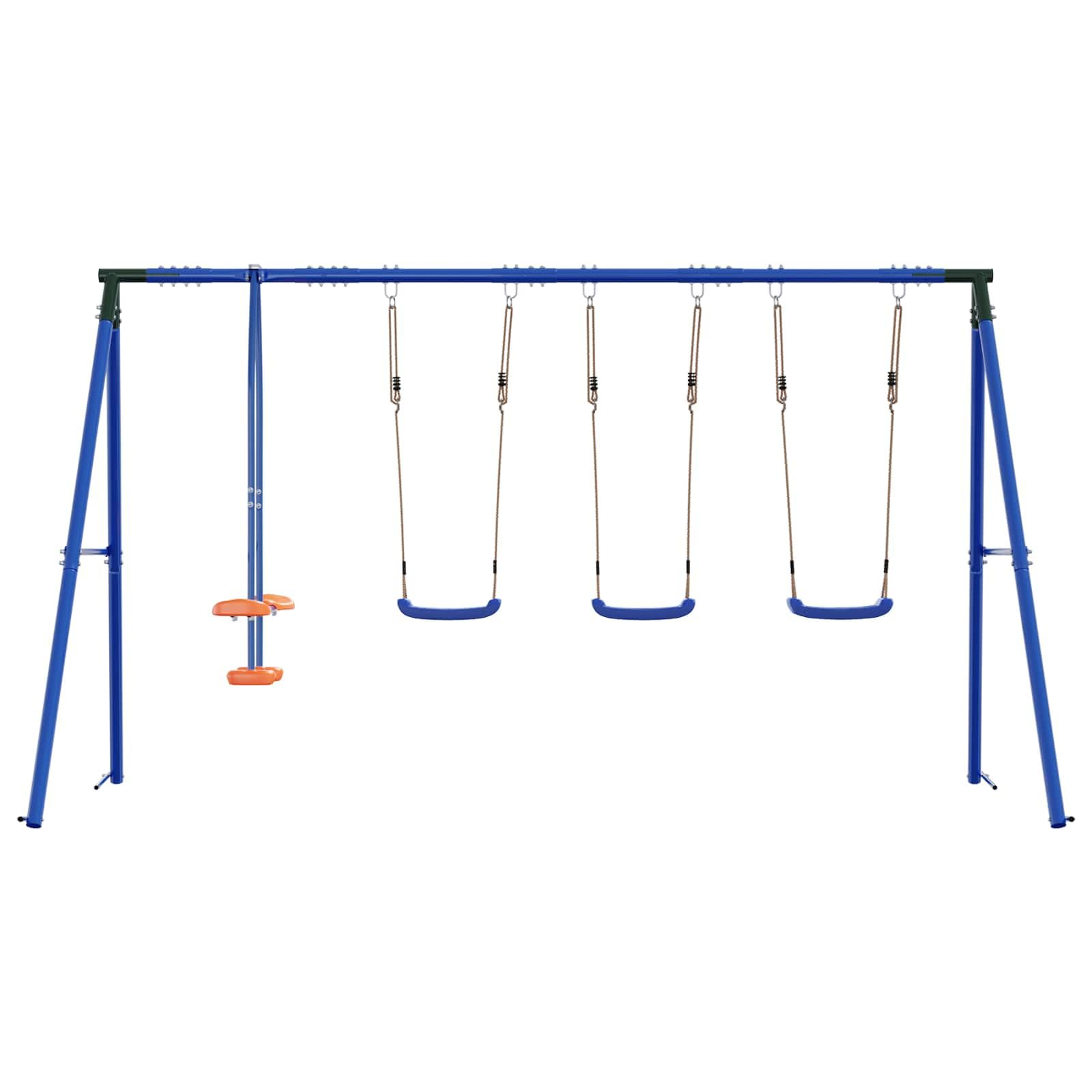 Outdoor Schaukelset Mehrfarbig 330 x 185 x 185 cm Stahl und PE wetterfest mit verstellbarem Sitz für Garten und Spielplatz, Klettergerüst, Rutsche, Wippe, Sandkasten, Kinderspielzeug draußen