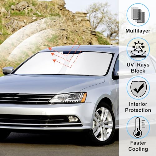 Image of Windshield Sun Shade Custom Fit for 2013-2018 Volkswagen VW Golf MK7 Accessories Foldable Sunshade Sun Blocker Protect Car from Sun Rays & Heat Damage Keep Car Cooler