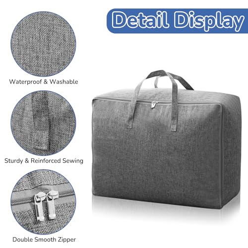 TFLPUO 2 Stück Aufbewahrungstasche, 105L Aufbewahrungsbox Unterbett Aufbewahrung Aufbewahrungstasche Groß mit Reißverschluss Storage Bag für Bettwäsche Kleidung Bettdecken Klamotten 50x30x70cm