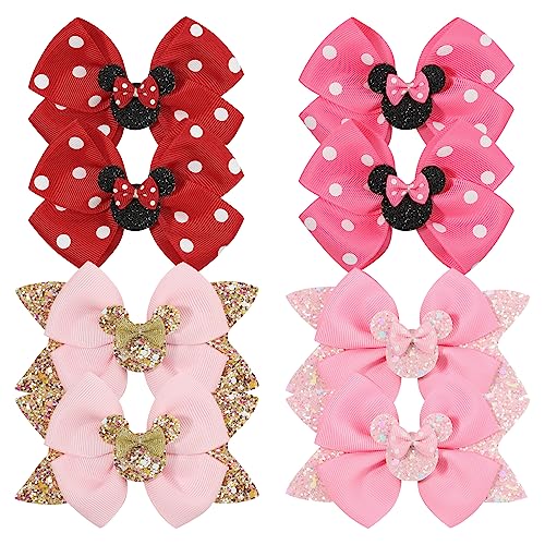 JOYOYO 8 Pcs Hair Clips for Girls Mouse Ear Accessory Girls Hair Bows - Glitter and Polka Dot Bows In Pairs