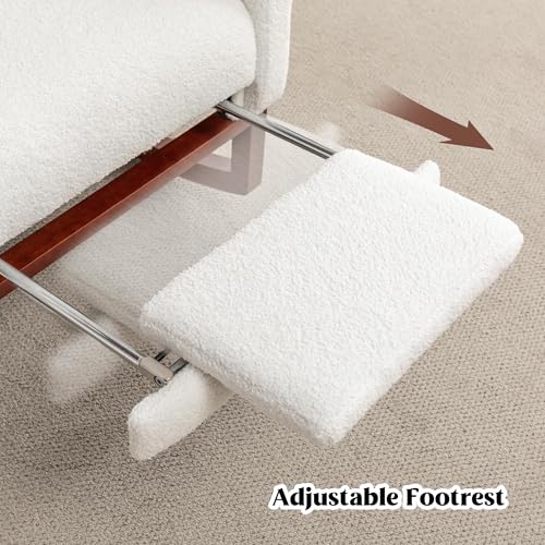 Image of HCHAIRH Rocking Chair Nursery with Foot Rest, Wingback Nursery Rocking Chairs Sherpa Nursing Chairs Glider Rocker with Pillow for Living Room, Bedroom, White