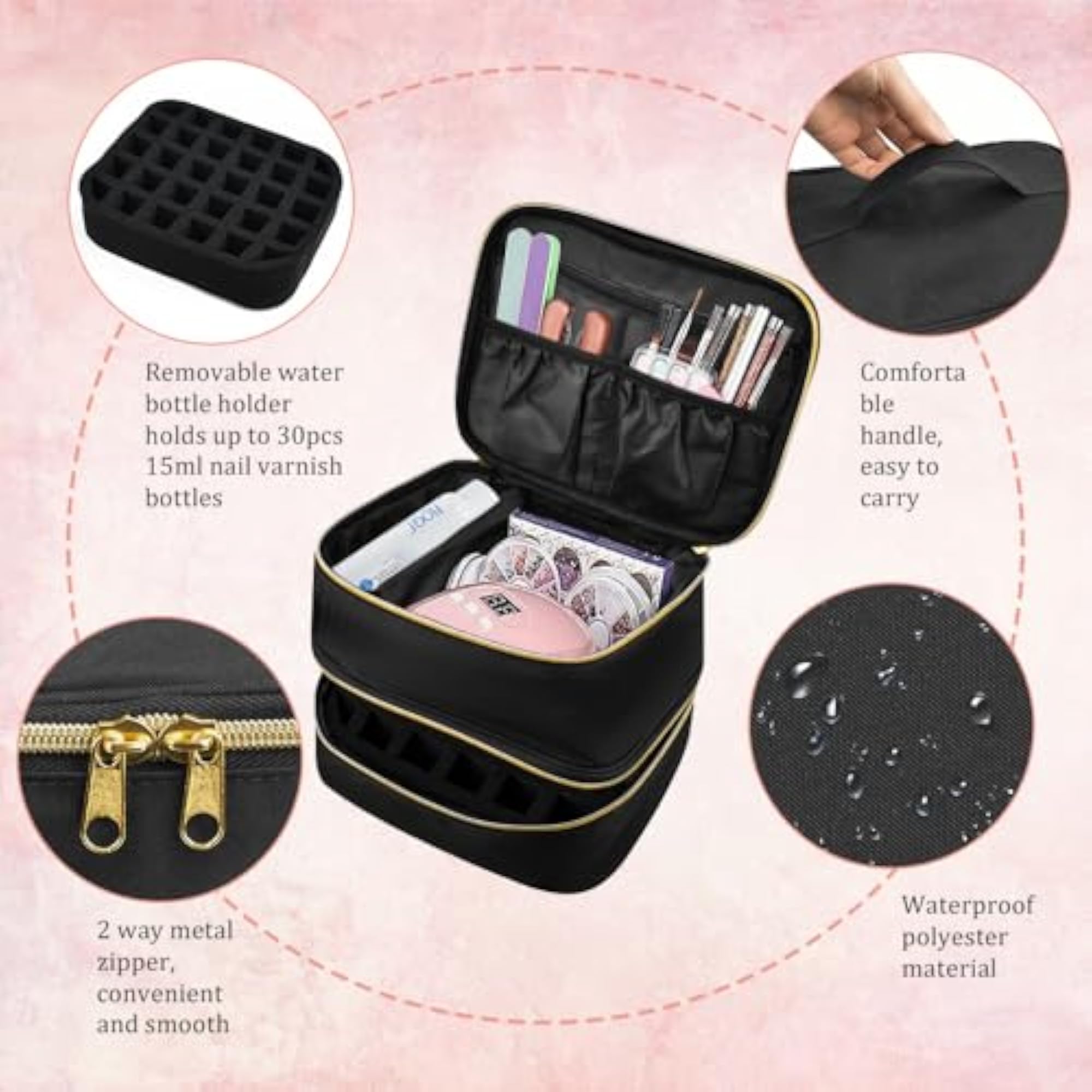 Black Cosmetic Storage Bag, Bilayer Design