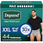 Depend Fresh Protection Adult Incontinence Underwear for Men (Formerly Depend Fit-Flex), Disposable, Maximum, Extra-Extra-Large, Grey, 44 Count (2 Packs of 22)