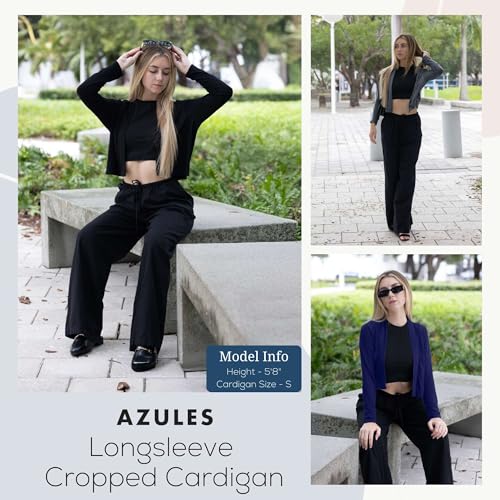 Image of Azules Cropped Cardigan for Women, Open Front Drape Lightweight Sweater Long Sleeves Women's Cardigans