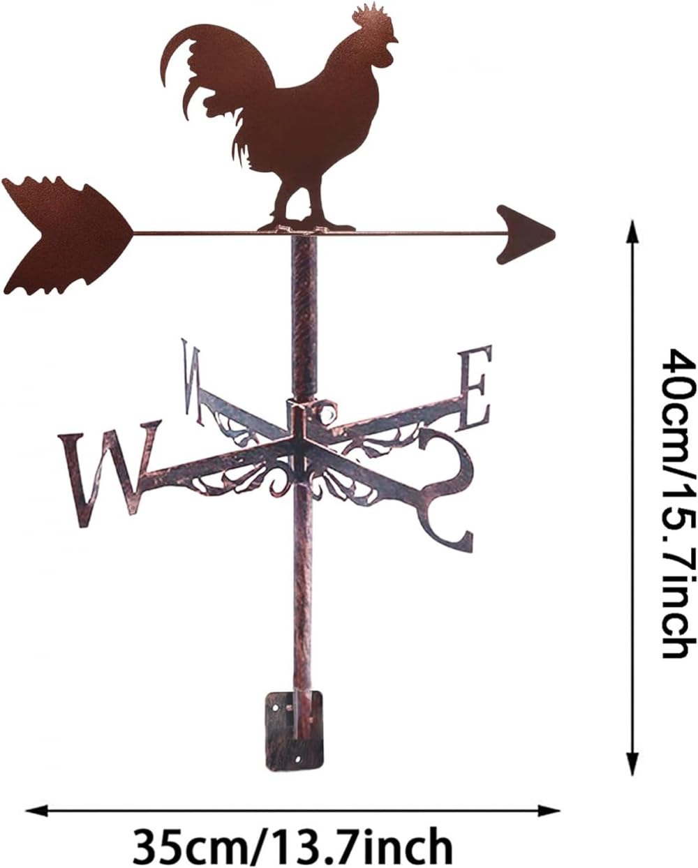 Segnavento in metallo sul tetto retrò a forma di gallo, indicatore di direzione del vento a banderuola per esterni, capannoni in ferro, cortile, tetto, fienili, decorazione