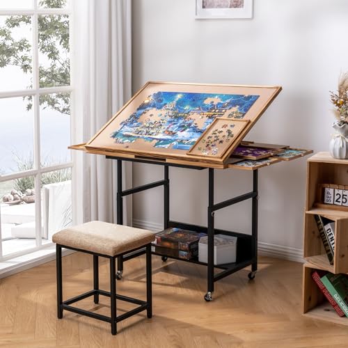 Table de puzzle inclinable et réglable Becko US à 4 roues et tiroirs de tri