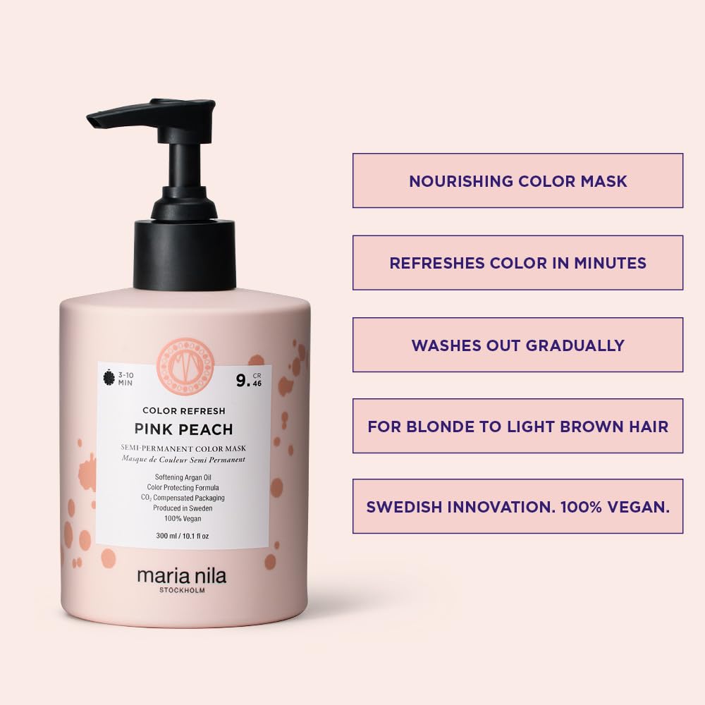Maria Nila Haarkur mit Farbpigmenten für blondes Haar - Colour Refresh Pink Peach 9.46 Pfirsich Pflegemaske, Farbauffrischung Pink Peach semi permanent, vegan, sulfat- und parabenfrei, 300ml