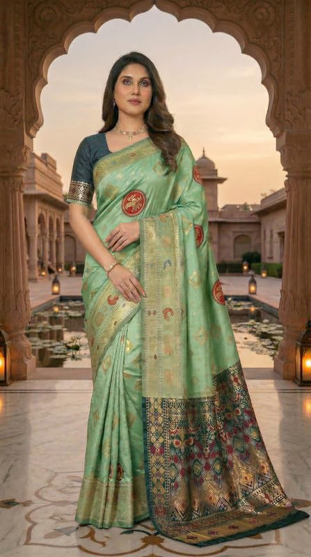Image of C J Enterprise Women's Pure Soft Silk Saree With Blouse Piece For Wedding (Diamond-Patola)