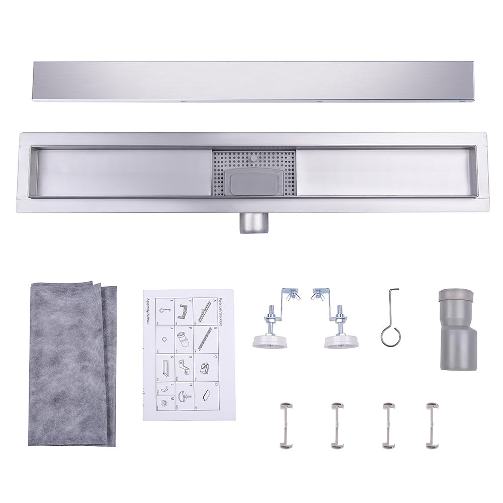 Caniveau de Douche Italienne a Carreler 60 cm Acier Inoxydable Extra Plat Siphon de Sol Douche Italienne pour Salle de Bain
