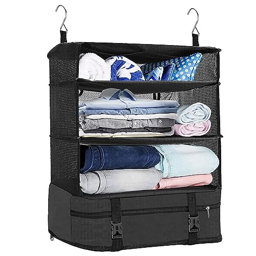 JISADER Organisateur de Valise & Penderie, Etagères Pliables de Voyage,Cubes d'emballage à Suspendre en Tissu Oxford, Etagère Suspendue, Sac de Rangement à...