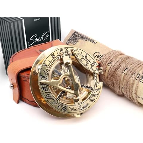 SonKo® Kompass antik Optik Sonnenuhr Kompass - nautischer funktionsfähige Maritime Deko aus Messing inkl. Etui und Gebrauchsanweisung. Konfirmation Geschenk Kommunion Cover
