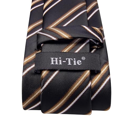 Image of Hi-Tie Men Silk Ties Set with Flower Lapel Pin Necktie Pocket Square Cufflinks for Tuxedo Wedding Business