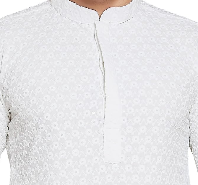 Image of DIVISIVE Men's Sequince Embroidered Cotton Blend Slim Fit Kurta Pyjama Set