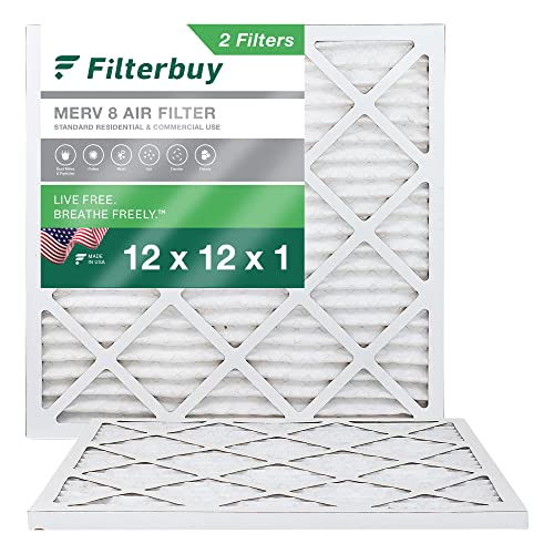 Filterbuy 12x12x1 Luftfilter MERV 8 Staubschutz (2er-Pack), plissierter HVAC AC Ofen Luftfilter Ersatz (tatsächliche Größe: 11,69 x 11,69 x 0,75 Zoll) Cover