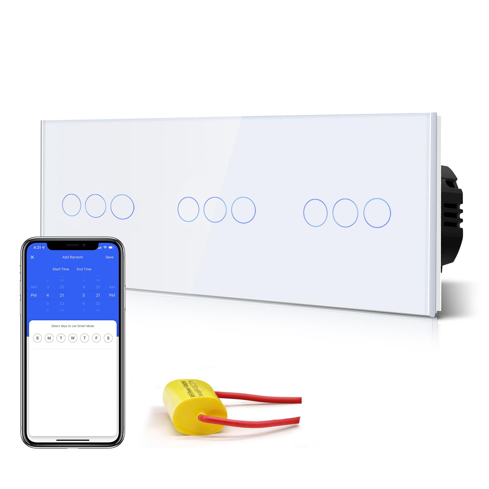 BSEED Dreifach Smart Alexa Wlan Lichtschalter Ohne Neutralleiter, WIfI Touch Schalter aus Glas, Alexa und Google Home Work mit Tuya, 3 Fach+3 Fach +3 Fach 228mm Weiß
