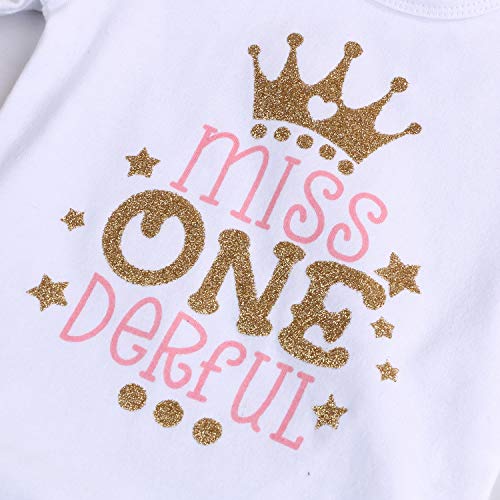 Baby Girl 1St Birthday Cake Smash Toddler Girl Miss Onederful Romper Tutu Skirt With Headband Clothes Set (Pink, 12-18 Months) #TOP4