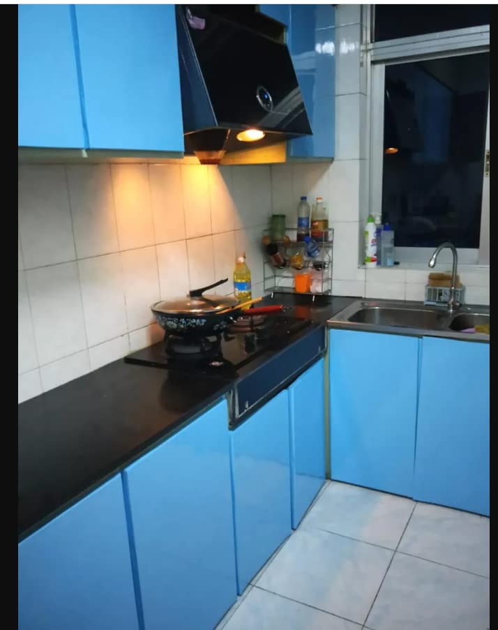 Image of Vinyl Contact Paper Decorative for Cabinets Countertops Kitchen Shelves Liner Self Adhesive Film Peel and Stick Waterproof Removable Wallpaper (Inches 24 x 72, Glossy Blue)