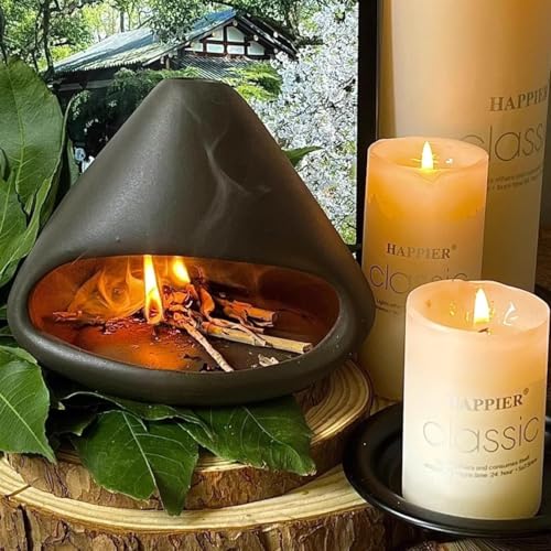 Palo Santo Holder Burner Ceramic Chimenea in Black - Image 3