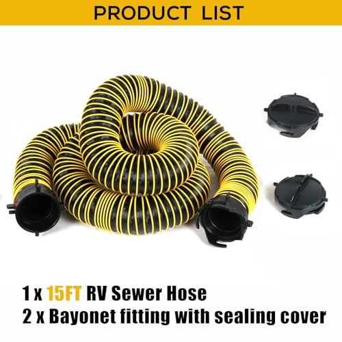 Image of 15FT RV Sewer Hose Extension, EXTREME Heavy Duty 24 Mil TPE Material for Abrasion Resistance and Crush Protection, Camper Sewer Extension Hose with Caps, Yellow