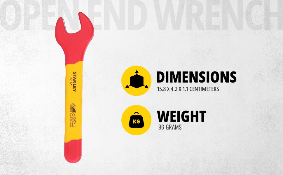 Image of Stanley STMT77723-23B VDE Insulated Open End Wrench 16mm, Ideal For Repair Of Electric Vehicles, Red and Yellow