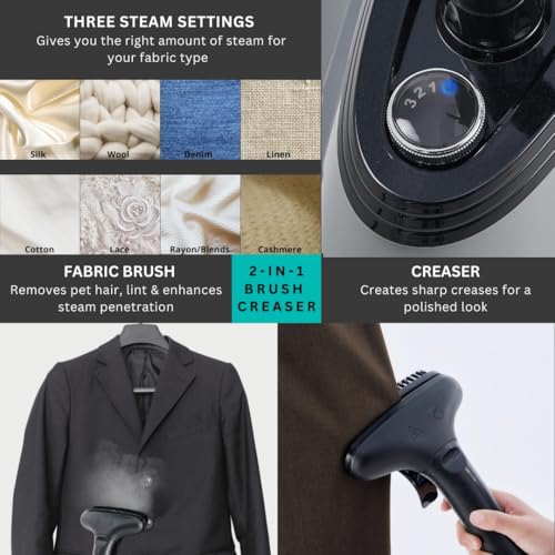 True & Tidy Heavy Duty Commercial Full Size Standing Garment Steamer for Clothes with Extra Large 3L (101 oz) Water Tank for 90+ mins of Steam Time, 1800 watts of Powerful Steam, 3 Settings, Gray - Thumbnail 4