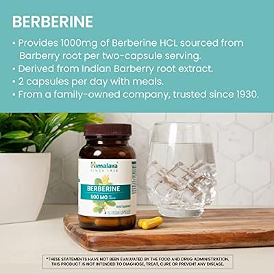 Himalaya Berberine - Herbal Supplement for Supporting Normal Metabolism, Immune, and Digestive Health - Vegan, Gluten Free, 500 mg, 60 Vegetarian Capsules