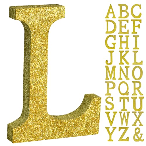 Image of TONIFUL 8 Inch Gold Glitter Letter L Table Centerpiece A-Z Gold Birthday Party Decorations,Gold Alphabet L for Birthday,Chrismas,Graduation,Bridal Shower,Wedding,Anniversary Party Supplies
