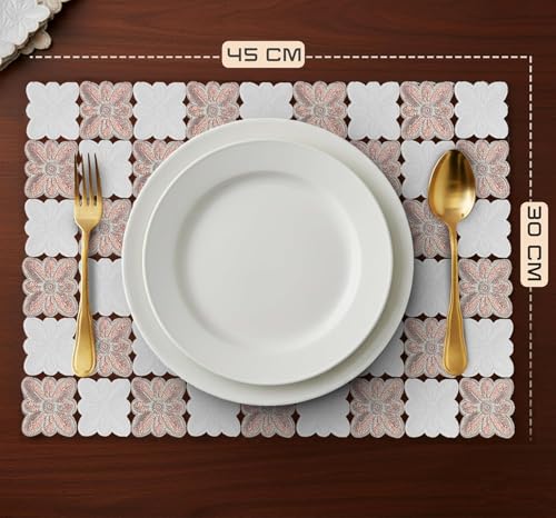 Image of Dakshya Industries PVC Waterproof Table Mats Set of 2 - Rectangular 45x30 cm, Heat Resistant Non-Slip Placemats for Dining Tablea (Copper)