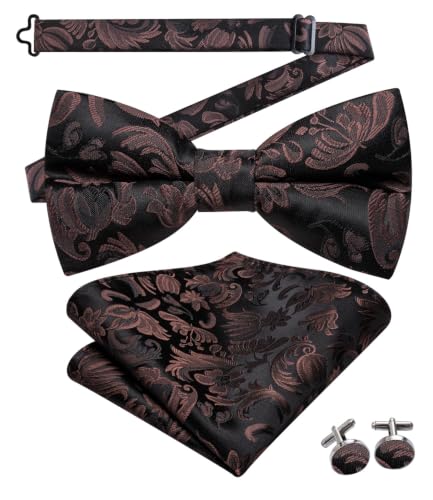 Image of Dubulle Mens Paisley Striped Bowtie Set Pre-tied Bowtie for Men and Pocket Square Set Wedding Business