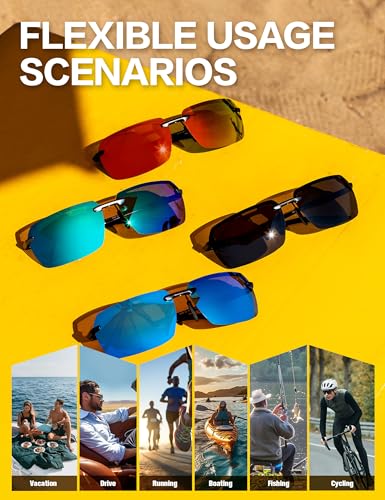 Image of BIRCEN Mens Polarized Sunglasses for Driving: Rimless UV Protection Sun Glasses with Al-Mg Frame for Fishing Traveling Golf