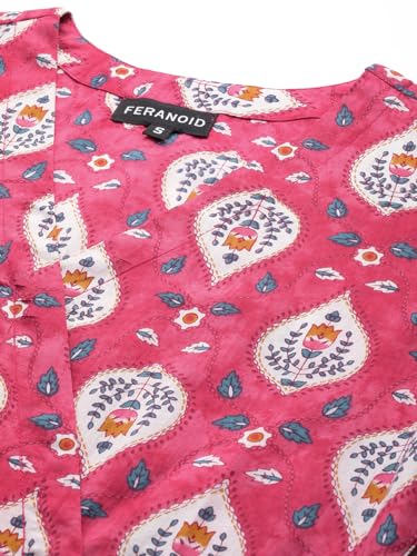 Image of feranoid Floral Print Angrakha 3 Sleeves Flared Kurti