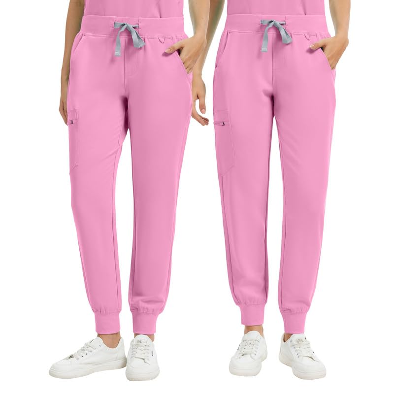 Image of Kitmaz Scrub Pants for Women - Mid Rise 4-Way Stretch Anti-Wrinkle Slim Fit Jogger Pants, Drawstring & 5 Pockets