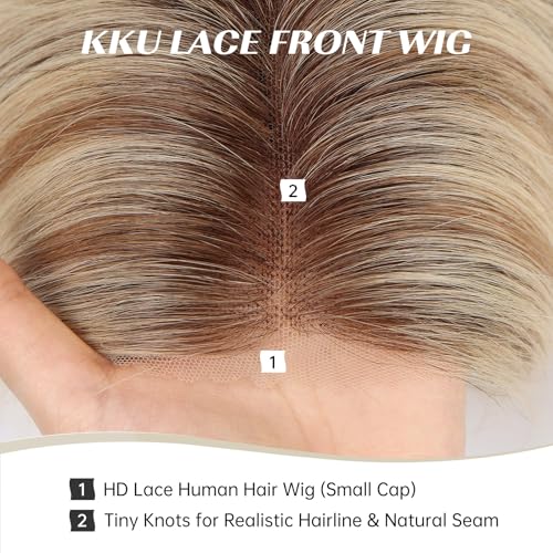 Image of KKU 16 Inch Human Hair Wig Real Hair Wigs for Women C Side Lace Wig Perfect Style for Any Occasion Light Blonde
