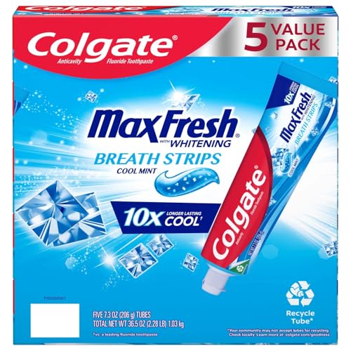 Colgate Max Fresh Cool Mint Toothpaste with Mini Breath Strips, 7...