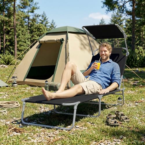 Chaise longue pliante auvent réglable noir Outsunny