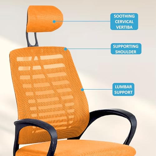 Image of Casa Copenhagen,Mesh Office Desk Chair,Rocking Ergonomic Computer Chair Adjustable High with Headrest and Comfortable Armrest Swivel -Orange & Coal Black Handle
