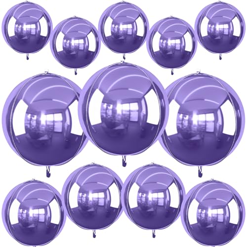 Image of 12PCS Light Purple Round Foil Balloons 22 inch 15 inch 10 inch Large Mylar Balloons | Shiny Purple 4D Ball Balloons for Birthday Party, Graduation, Wedding, Christmas, New Year, Disco Prom Party Decorations