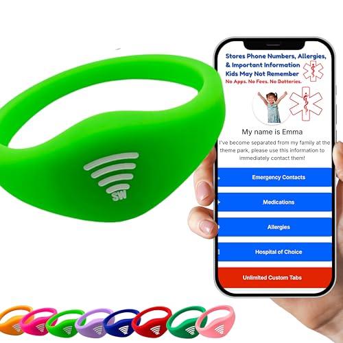 Image of Kids ID Bracelet - Fitted NFC Safety Wristband, Slip-On Child ID Band for Emergency Contact Info, Waterproof Silicone, Not GPS, Wear on Wrist or Ankle, Ideal for Theme Parks, Travel & Beaches