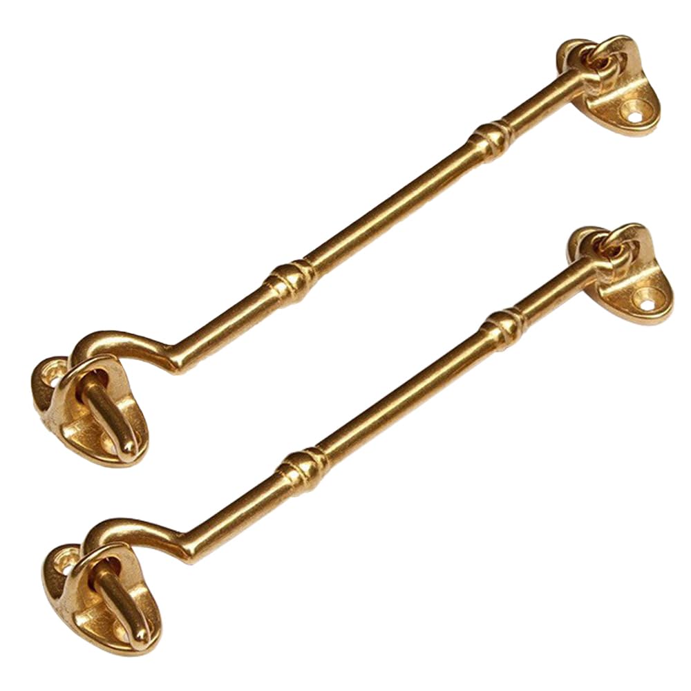 2Pcs 12cm Heavy Duty Polished Brass Cabin Door Hook and Eye Lock, Cabinet Latch with Fixing Screw for Door Gate Window Closet Shed Latch
