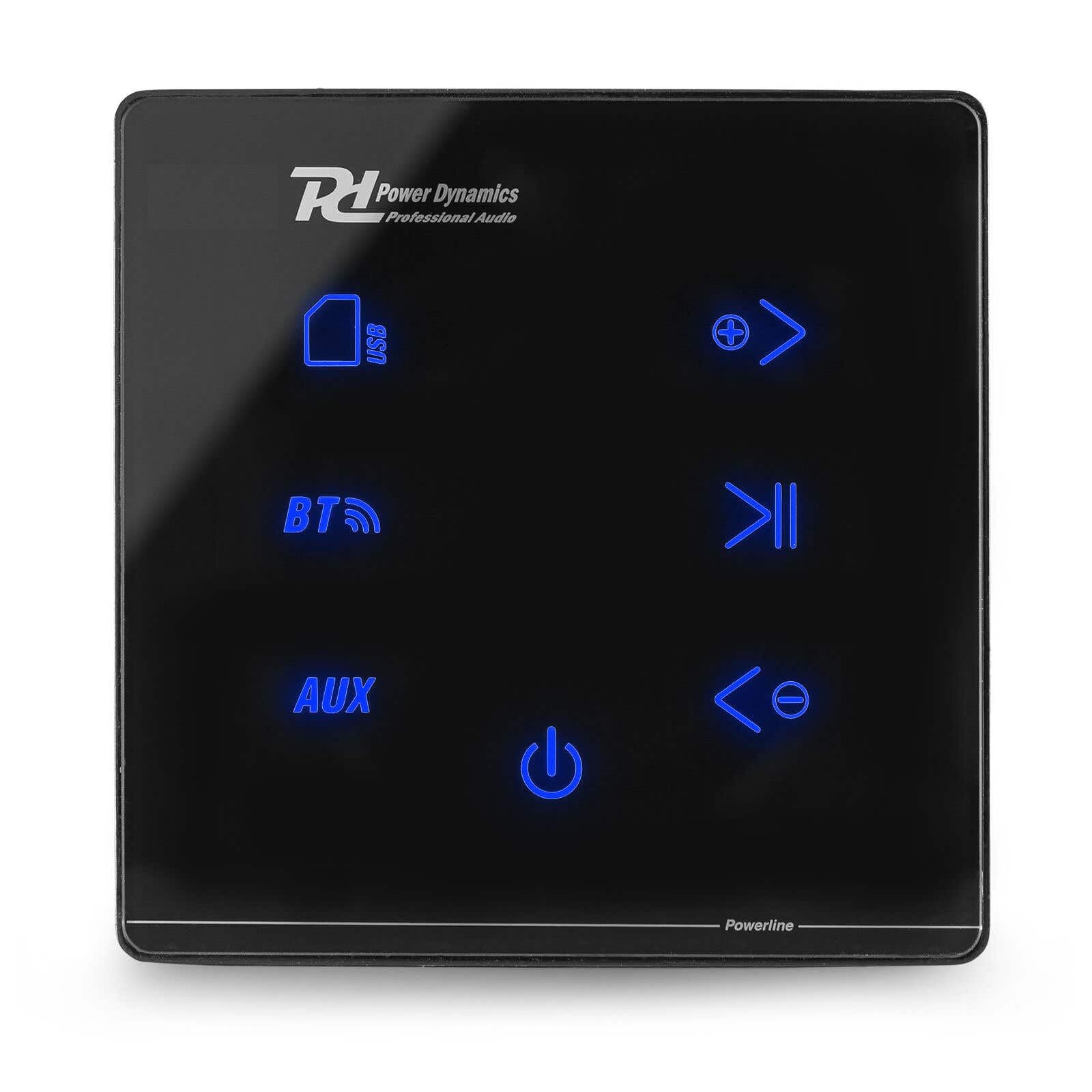 Power Dynamics Powerline A50B Pack Amplificateur Mural avec 2 Enceintes de Salle de Bain - 80 Watts, Câbles Inclus, BT 5.0, USB et Micro SD, Écran Tactile, Idéal pour Sonorisation de la Maison | Protection IPX5, convient pour les zones humides, lecture sa