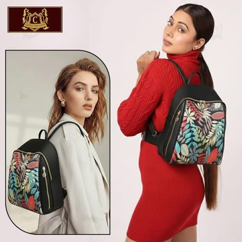 Image of Ethnic Style Waterproof Oxford Backpack for Women & Girls | Fashion Travel Canvas Look Nylon Bag | Large Capacity Printed Laptop Backpack for College