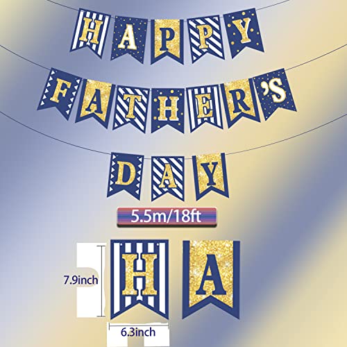 Image of Happy Father's Day Gold Banner Bunting Banner for Dad Father's Party Decorations Backdrop Garland for Father's Day (blue gold)