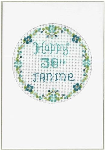 Lifetime Samplers & Decorative Textiles Turquoise Floral Birthday Card - Complete Cross Stitch kit on 16 aida- Complete Cross Stitch kit with Clear Colour Chart