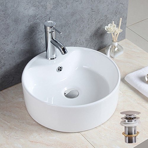 Basong Vasque à Poser avec Bonde en Céramique Moderne Lavabo Lave-Mains Salle de Bain WC Blanc (410×410×140mm)