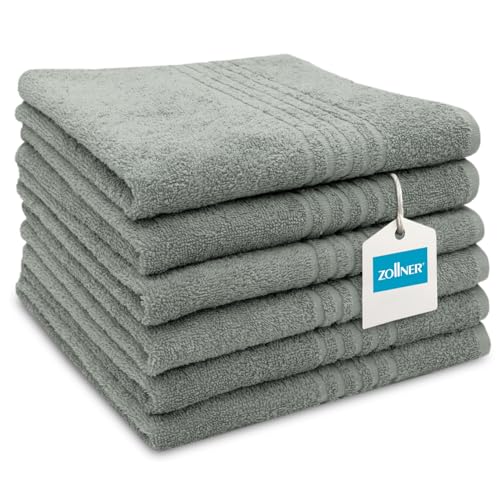 ZOLLNER Lot de 6 Serviettes 50 x 70 cm - Serviettes de Douche très absorbantes, Couleur Grise - avec Crochet Pratique - Rayures Modernes - lavables à 60 °C...