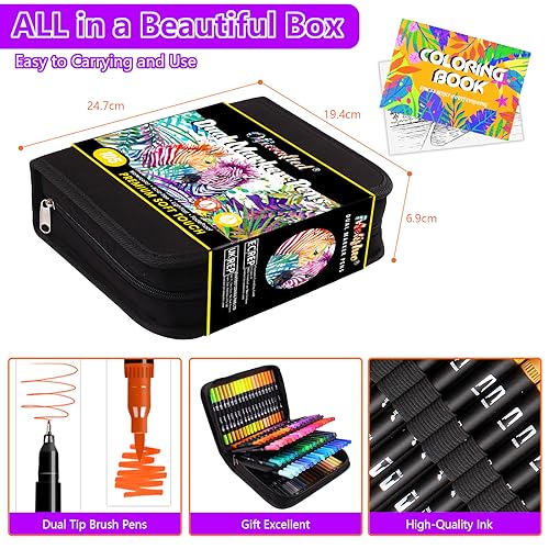Brush-Pens-105-Colors-Dual-Tip-Markers-for-Adult-Coloring-Books-Note-Taking-and-Lettering