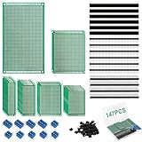 QLOUNI 147-Piece PCB Circuit Board Prototype Kit - Double-Sided Perf Boards in 6 Sizes (Large, Medium, Small), Compatible with Arduino, Includes 40-Pin 2.54mm Male and Female Headers