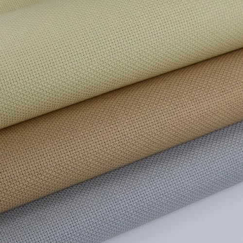 Image of KCS 3 pc of 15 inch x 18 inch(38cmx45cm) Counted Cross Stitch Cotton Aida Cloth Needlework Rolled Fabric Box,14CT,Light Grey+Khaki+Yellow Beige